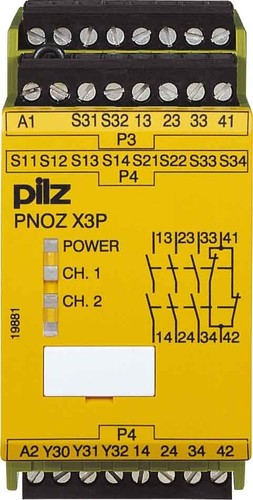 Pilz Not-Aus-Schaltgerät 24-240ACDC3n/o1nc1so PNOZ X3P C #787313