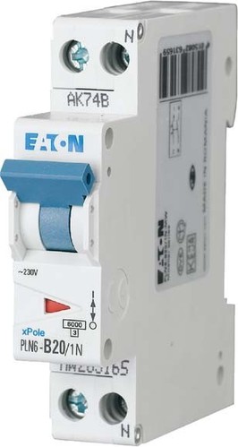 Eaton Leitungsschutzschalter 20A, 1p+N,Steckkl. B PLN6-B20/1N-DE