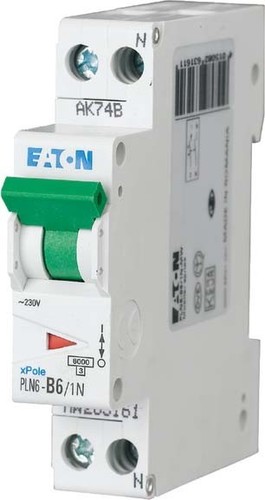 Eaton Leitungsschutzschalter 6 A, 1p+N,Steckkl. B PLN6-B6/1N-DE