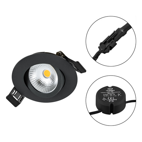 EVN Lichttechnik LED Einbauleuchte 230V 830, dim., schwarz S060902