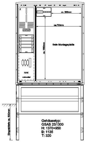 GSAB Elektrotechnik Zähleranschlußsäule VNB-Teil m. 1/3-Tür 08.00.1P11Gr.2