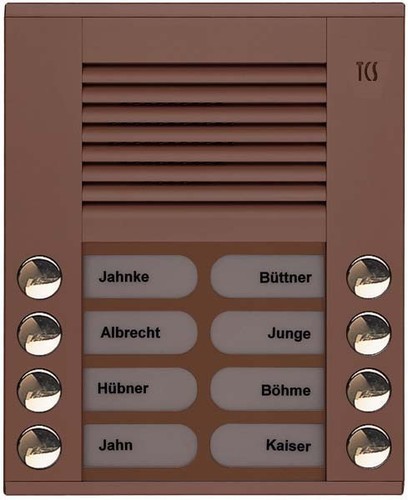 TCS Tür Control Audioaußenstation 2-reihig 8 Tasten AP bronze PES08-EB/04