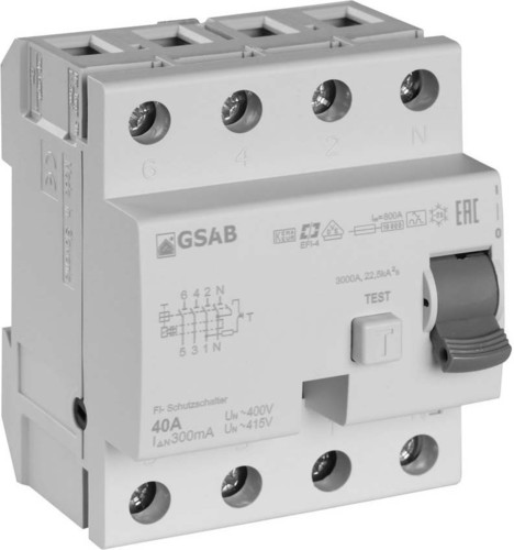 GSAB Elektrotechnik FI-Schutzschalter 40A, 4-pol. 300mA FI4-40-300