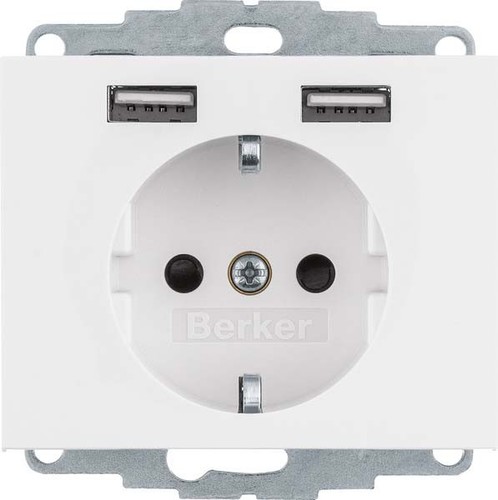 Berker Steckdose SCHUKO/USB K.x, polarweiß gl. 48037009