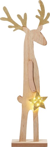 Hellum LED-Holzrentier mit Schneeflocke 524079