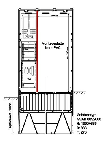 GSAB Elektrotechnik Zähleranschlußsäule 1ZP ca.HxB 1000x500 11.88.1P11