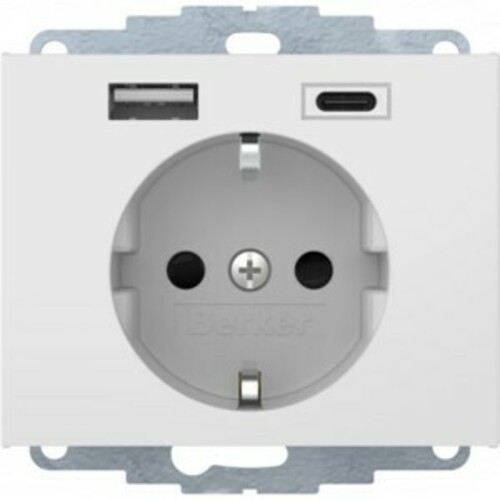 Berker Steckdose SCHUKO/USB polarweiß glänzend 48047009