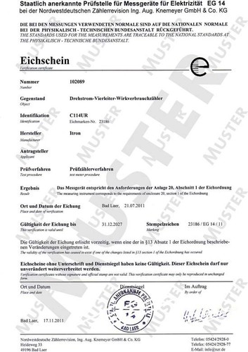 NZR Eich-/Beglaubigungsschein für mech. Zähler 1999