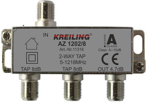Kreiling Tech. F-Abzweiger 2-fach ch 5-1200 MHz 8dB AZ 1202/8