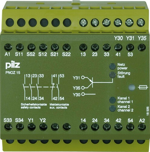 Pilz Not-Aus-Schaltgerät 24VDC 3n/o 1n/o 1n/c PNOZ 15 #774050