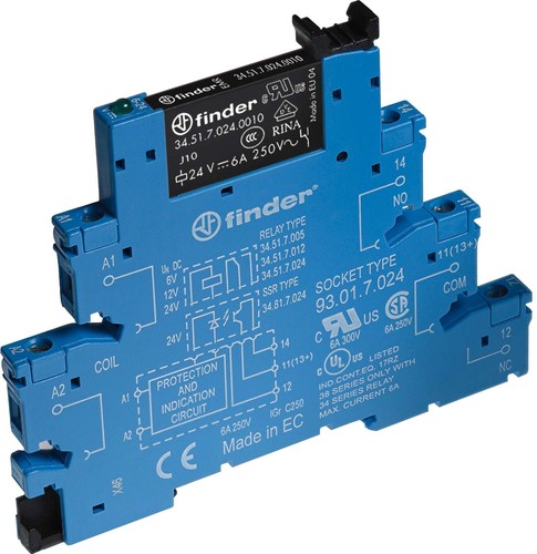 Finder Koppelrel. 240VDC/AC 1W6A Gold-K. bl. LED+EMV 38.51.0.240.5060