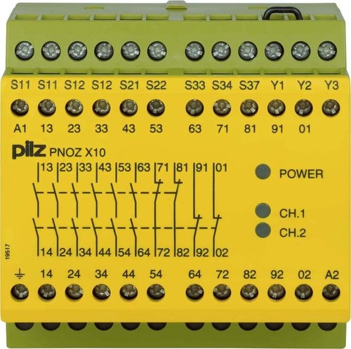 Pilz Not-Aus-Schaltgerät 42VAC 6n/o 4n/c 3LED PNOZ X10 #774701