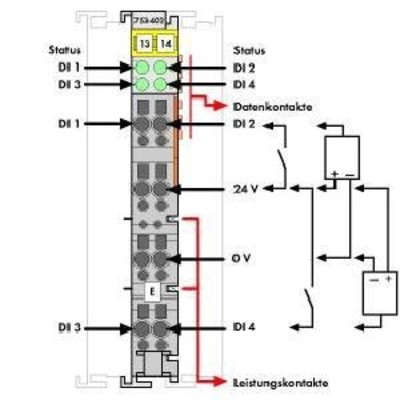 WAGO GmbH & Co. KG Digitale Eingangsklemme 4DI 24V DC 3,0ms 753-402