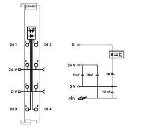 WAGO GmbH & Co. KG Digitale Eingangsklemme 4DI 24V DC 3,0ms 753-402