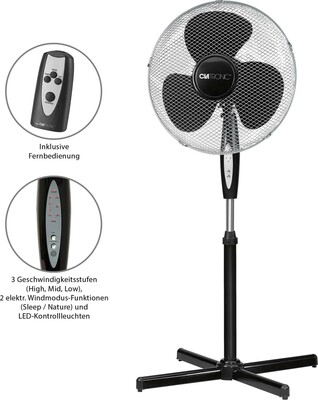 CTC Clatronic Standventilator m.FB 23cm,3Stufen,oszill. CTC VL3741 S sw