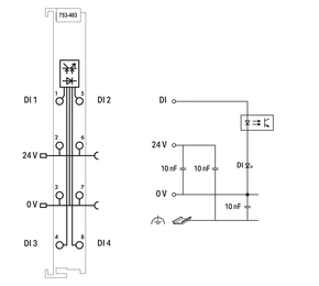 WAGO GmbH & Co. KG 4-Kanal-Digitaleingang DC 24 V,0,2 ms,lgr 753-403