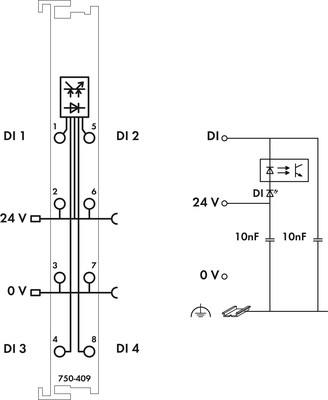 WAGO GmbH & Co. KG Digitale Eingangsklemme 4-Kan.DC24V 0.2ms ne 750-409