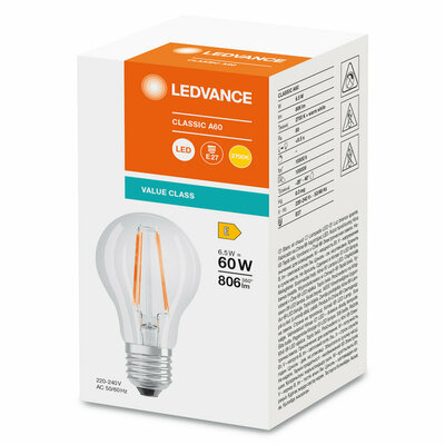 Ledvance LED-Lampe E27 827 CLASA60V6,5W827FILCL