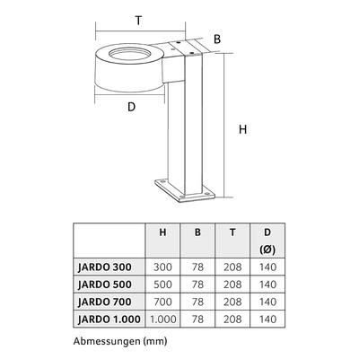 Abalight LED-Pollerleuchte 3000K schwarz 120Gr JARDO-1000-8-830-B