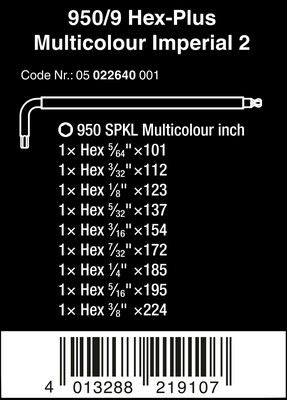 Wera Werk Winkelschlüsselsatz Hex-Plus Multicolour 05022640001