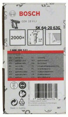 Bosch Power Tools Senkkopf-Stift SK64 20G, 63mm 2608200533