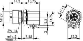 Telegärtner STX M12x1 EBB X-kod. Cat.6A(IEC) 90 Grad 100007555