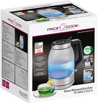 PROFI COOK Wasserkocher frosted Glas PC-WKS 1215 G inox