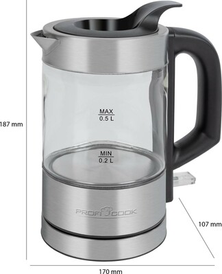 PROFI COOK Glas-Wasserkocher 0,5L PC-WKS 1228 G inox