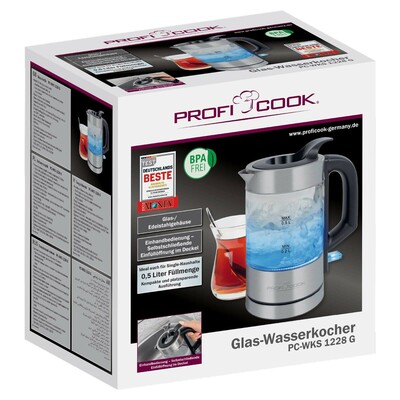 PROFI COOK Glas-Wasserkocher 0,5L PC-WKS 1228 G inox