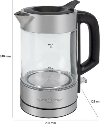 PROFI COOK Glas-Wasserkocher 1L PC-WKS 1229 G inox