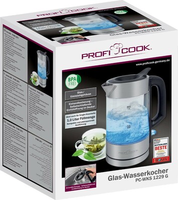 PROFI COOK Glas-Wasserkocher 1L PC-WKS 1229 G inox