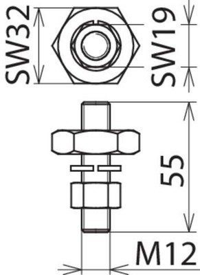 DEHN Anschlussstück m.Gewindebolzen M12 AS SCHR M12 55