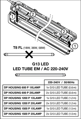 Ledvance Feuchtraumleuchte Housing für T8-Tubes DPHOUS1200P1XLP IP65