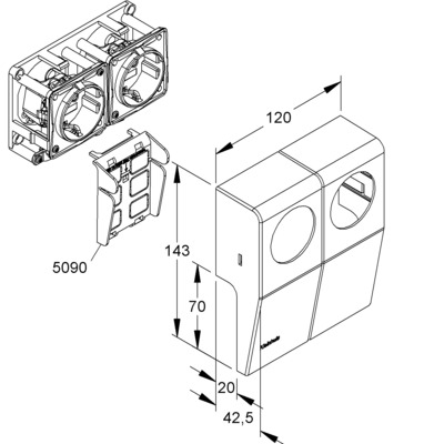 Kleinhuis Doppel-Schutzk.-Steckdose 144x120x43mm 1886NL.4.4